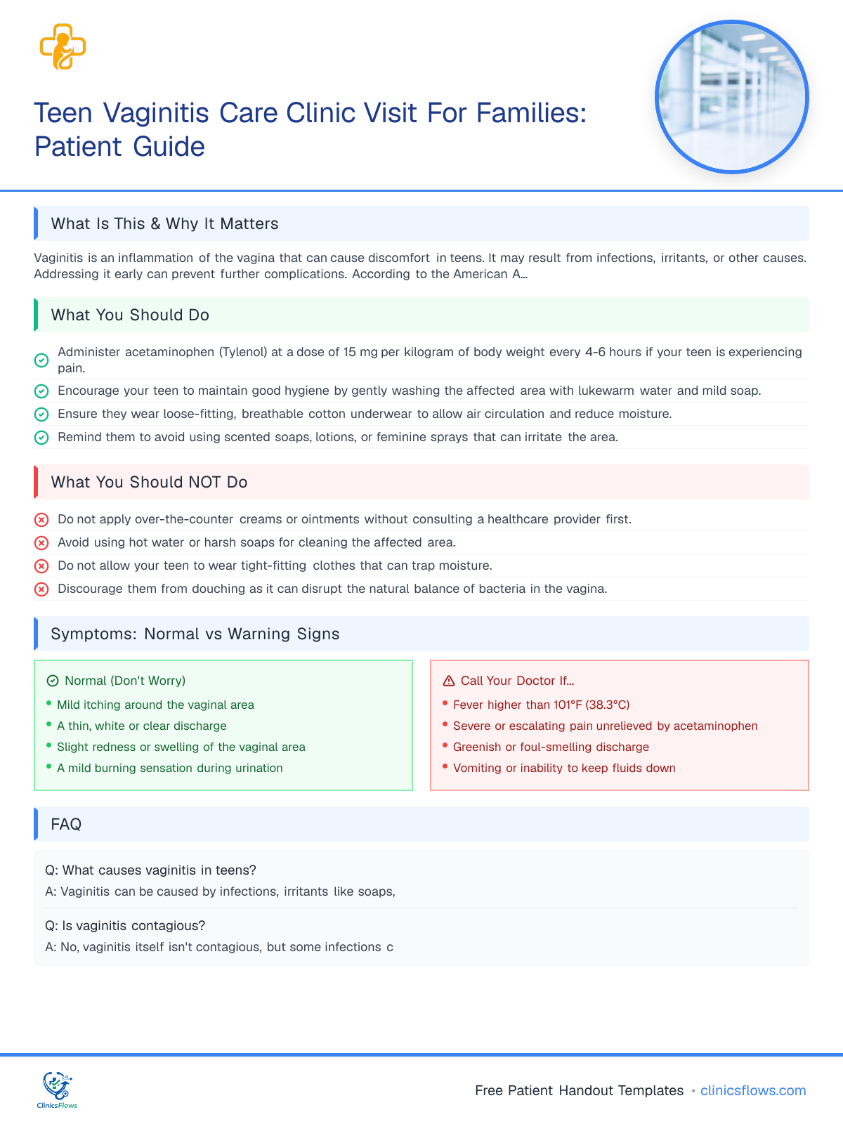Teen Vaginitis Care Clinic Visit For Families: Patient Guide - patient handout preview