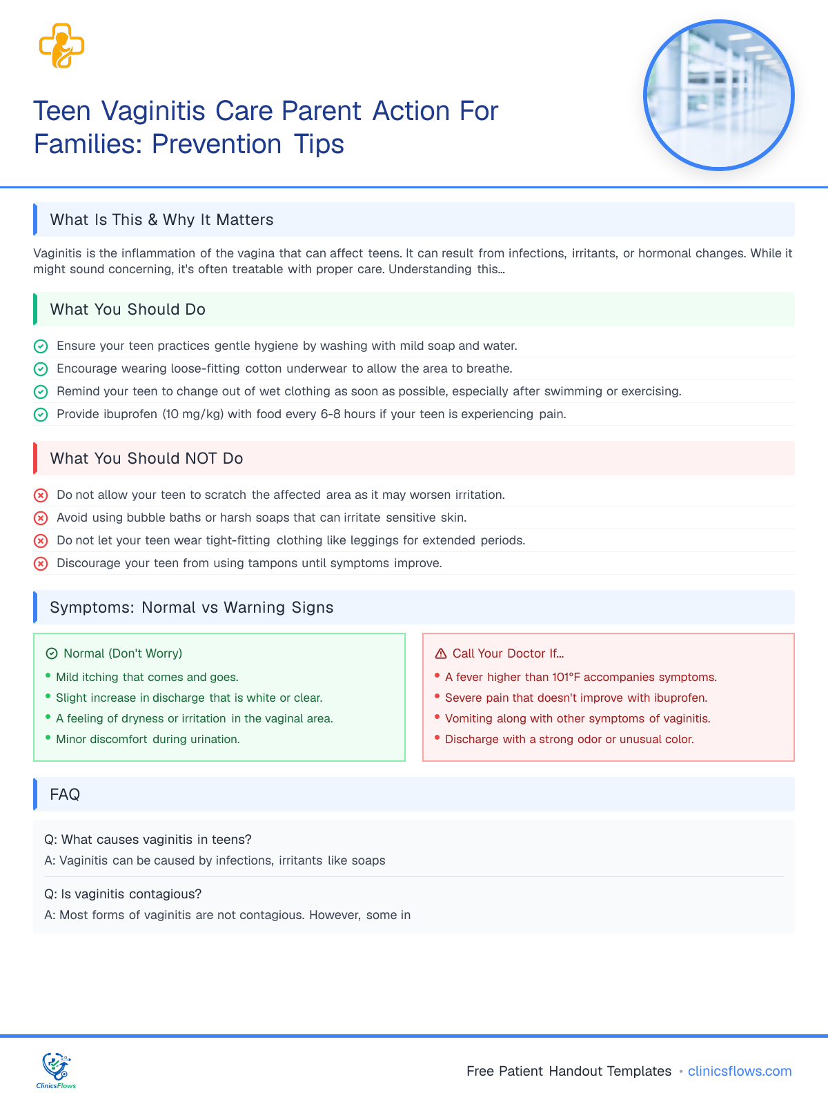Teen Vaginitis Care Parent Action For Families: Prevention Tips - patient handout preview