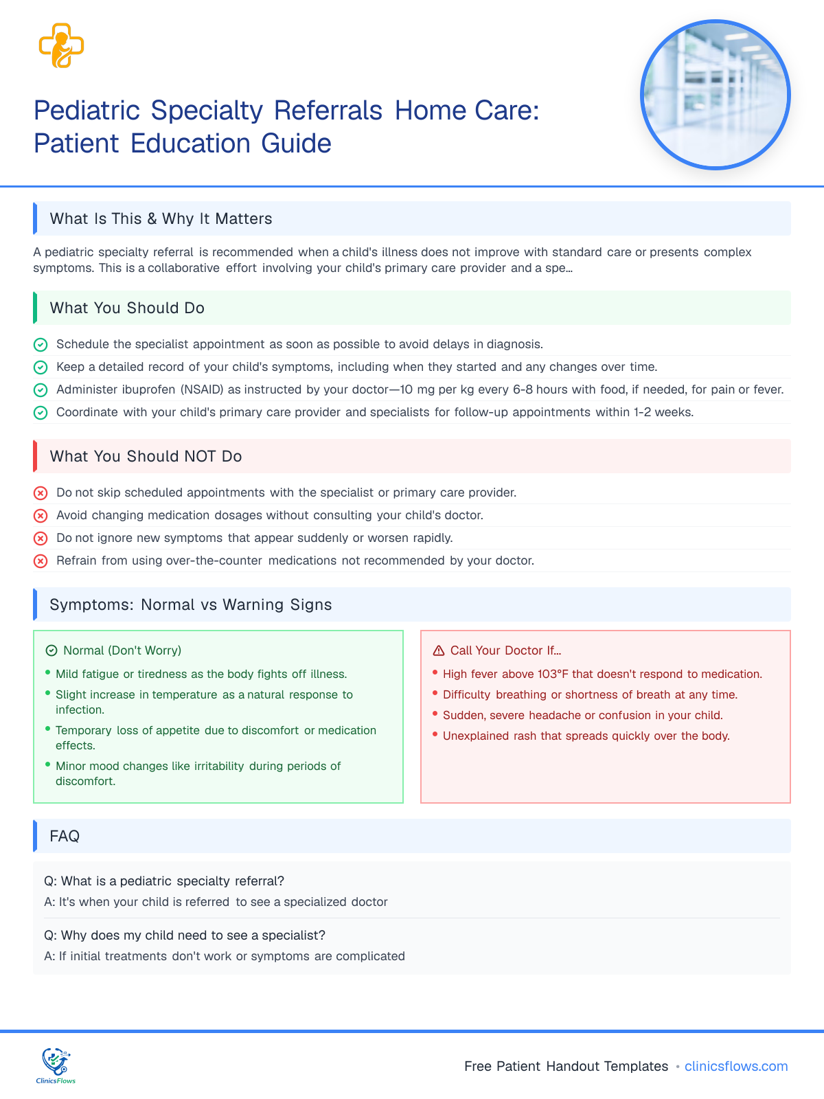 Pediatric Specialty Referrals Home Care: Patient Education Guide - patient handout preview