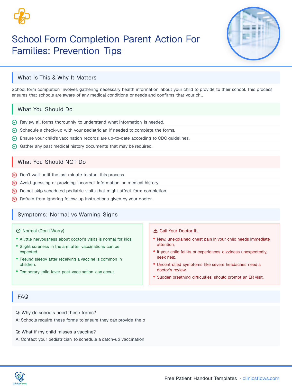 School Form Completion Parent Action For Families: Prevention Tips - patient handout preview