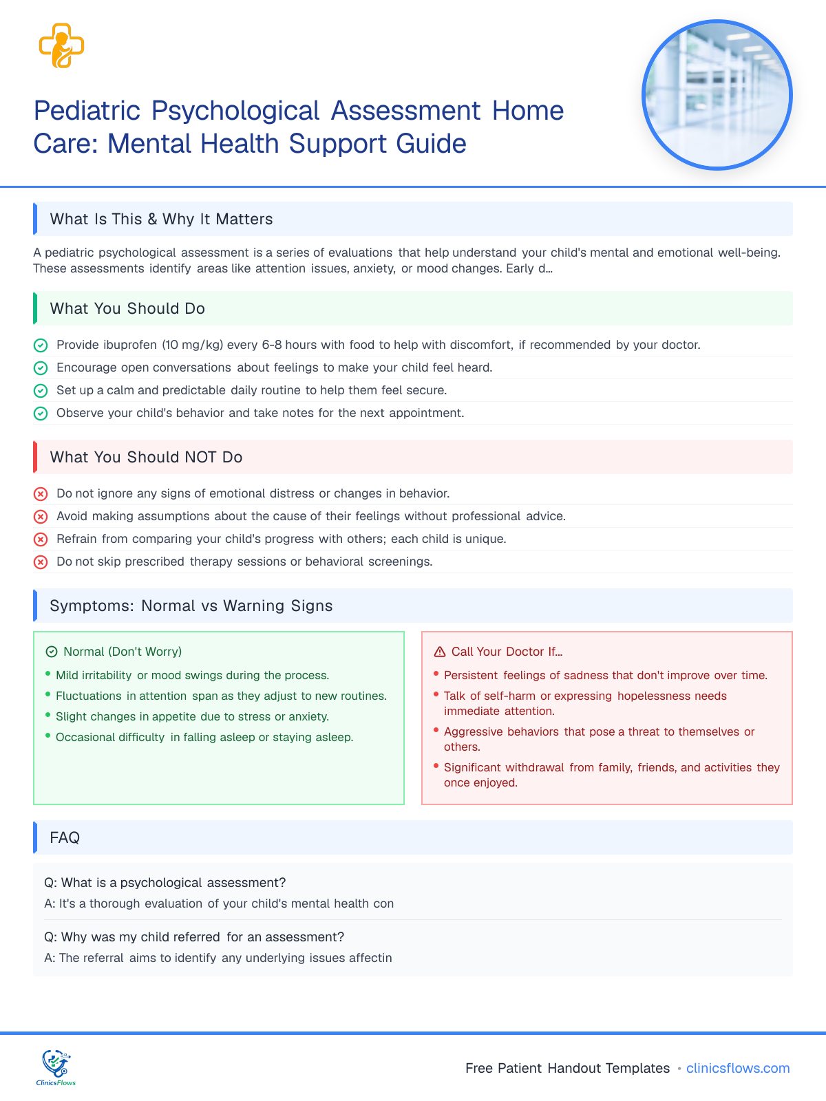 Pediatric Psychological Assessment Home Care: Mental Health Support Guide - patient handout preview