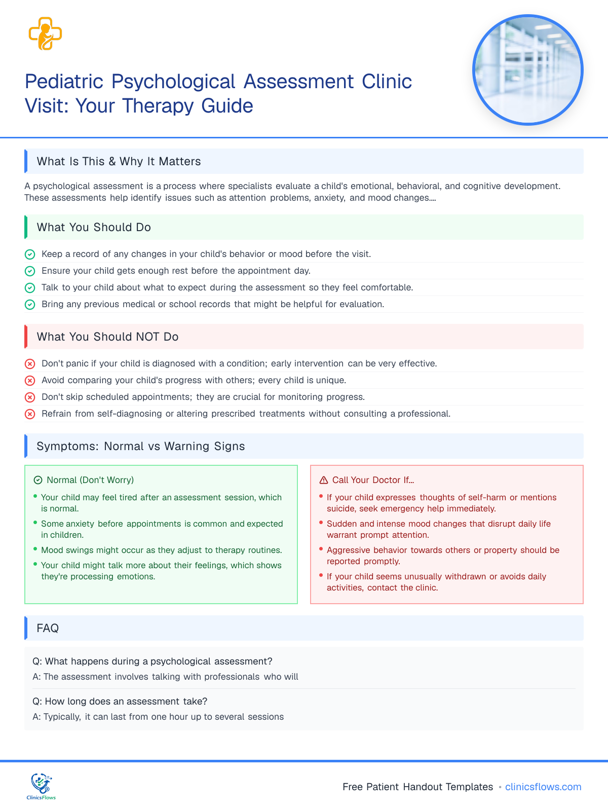 Pediatric Psychological Assessment Clinic Visit: Your Therapy Guide - patient handout preview