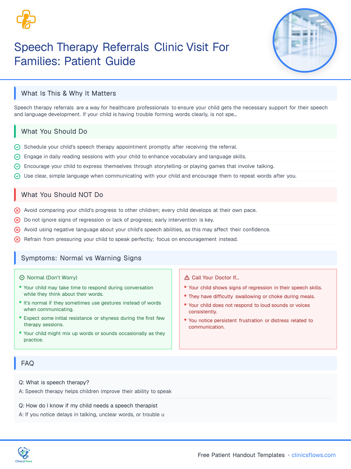 Speech Therapy Referrals Clinic Visit For Families: Patient Guide - patient handout preview
