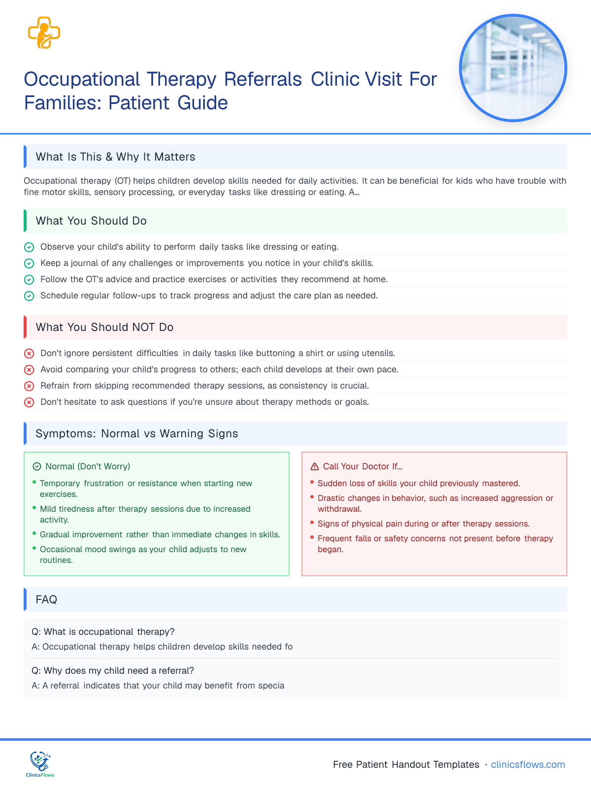 Occupational Therapy Referrals Clinic Visit For Families: Patient Guide - patient handout preview