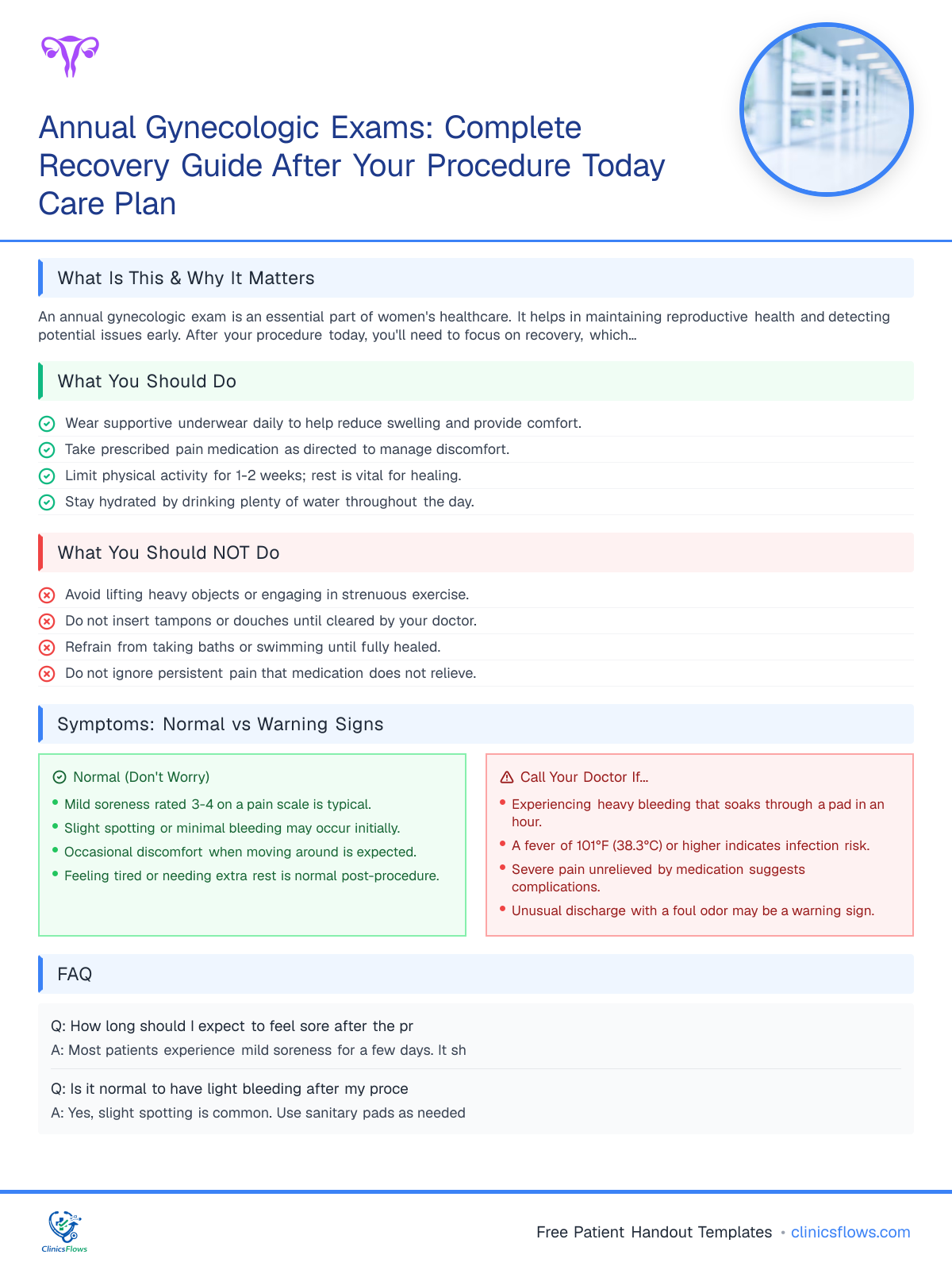 Annual Gynecologic Exams: Complete Recovery Guide After Your Procedure Today Care Plan - patient handout preview