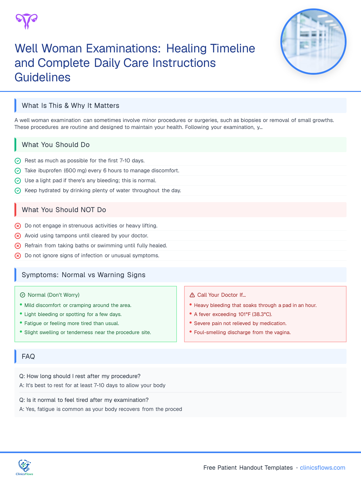 Well Woman Examinations: Healing Timeline and Complete Daily Care Instructions Guidelines - patient handout preview