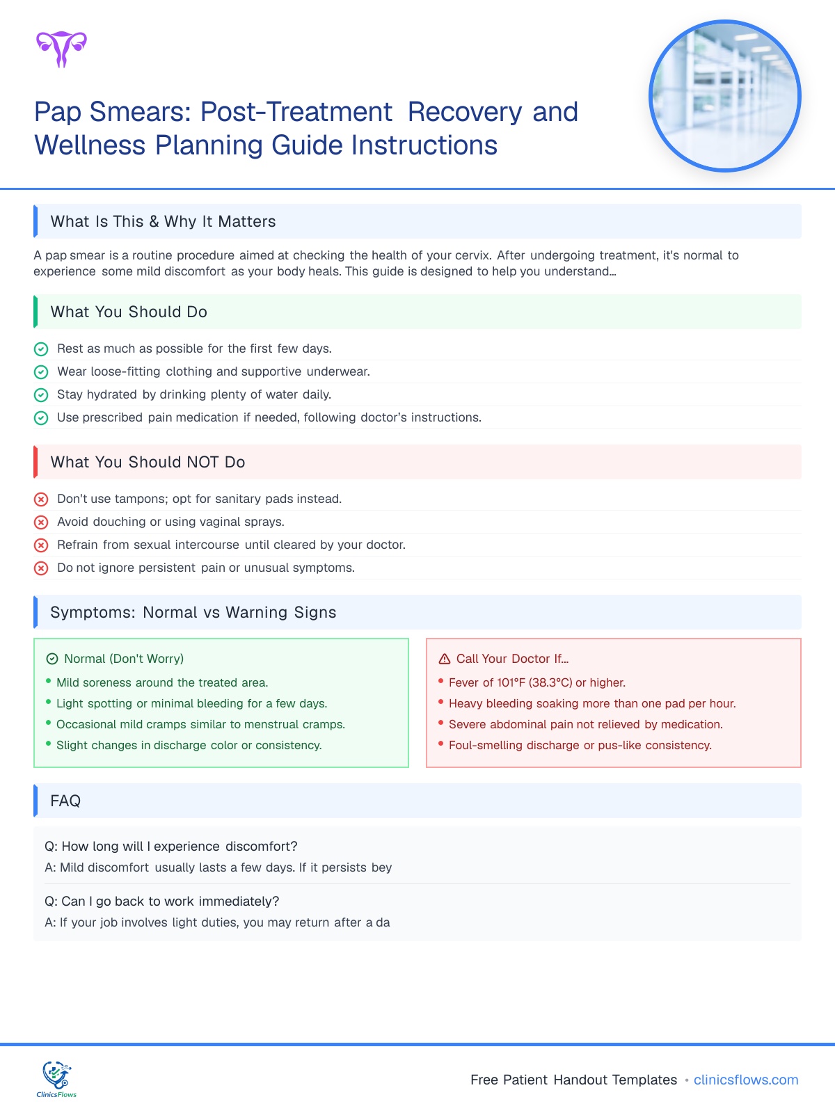 Pap Smears: Post-Treatment Recovery and Wellness Planning Guide Instructions - patient handout preview