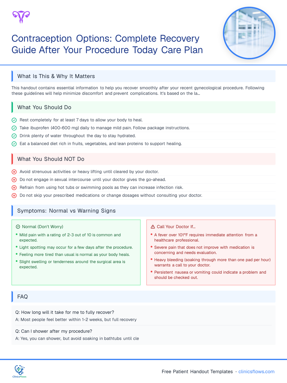 Contraception Options: Complete Recovery Guide After Your Procedure Today Care Plan - patient handout preview
