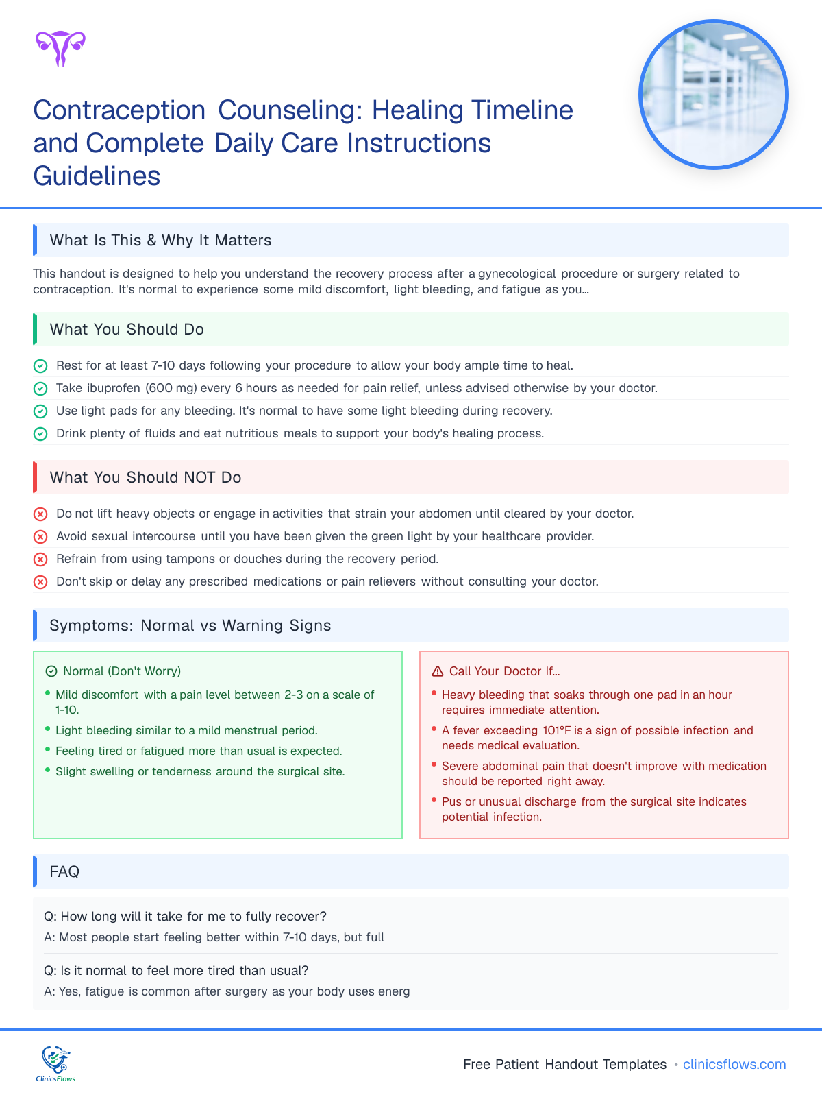 Contraception Counseling: Healing Timeline and Complete Daily Care Instructions Guidelines - patient handout preview
