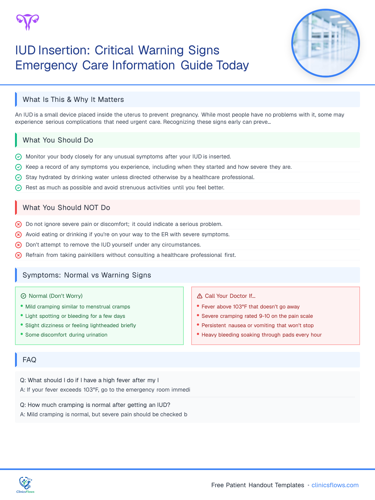 IUD Insertion: Critical Warning Signs Emergency Care Information Guide Today - patient handout preview
