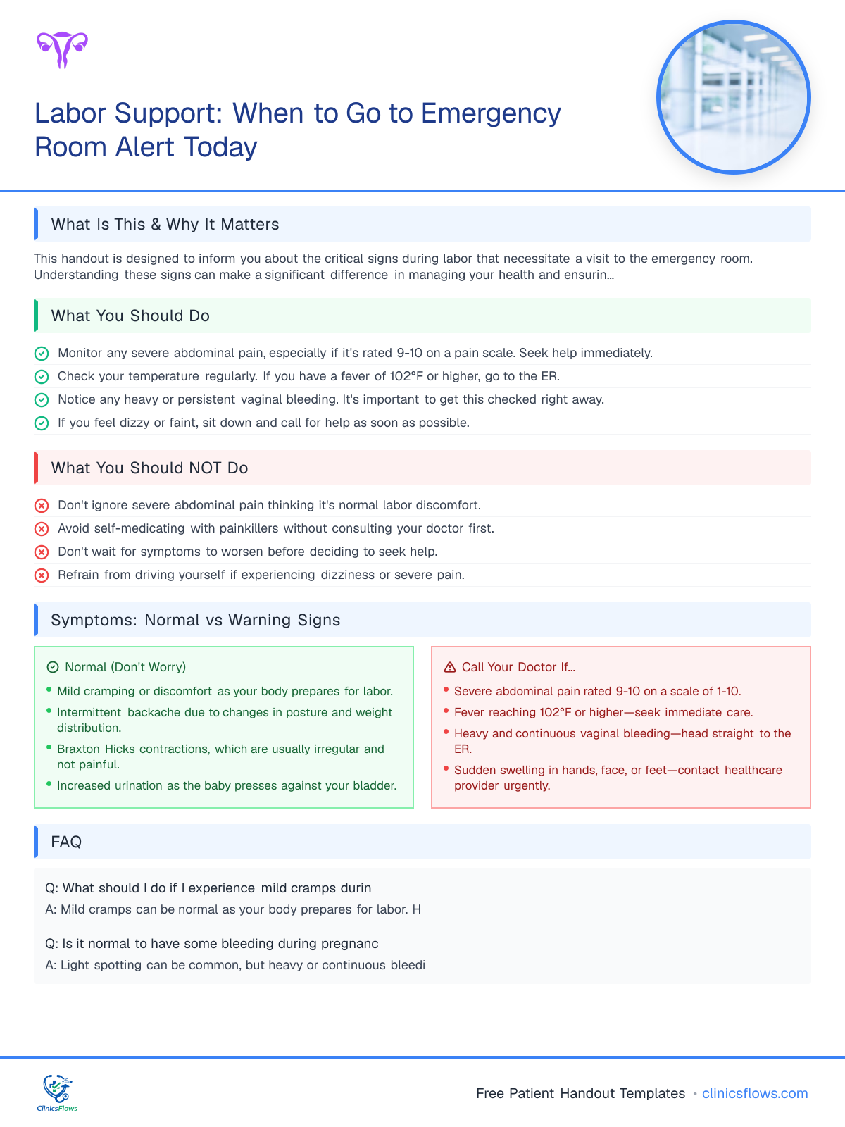 Labor Support: When to Go to Emergency Room Alert Today - patient handout preview