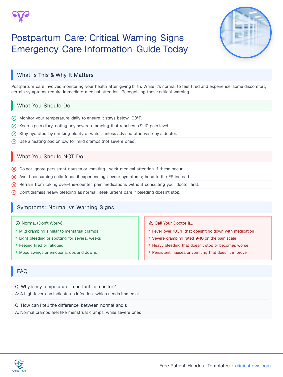 Postpartum Care: Critical Warning Signs Emergency Care Information Guide Today - patient handout preview