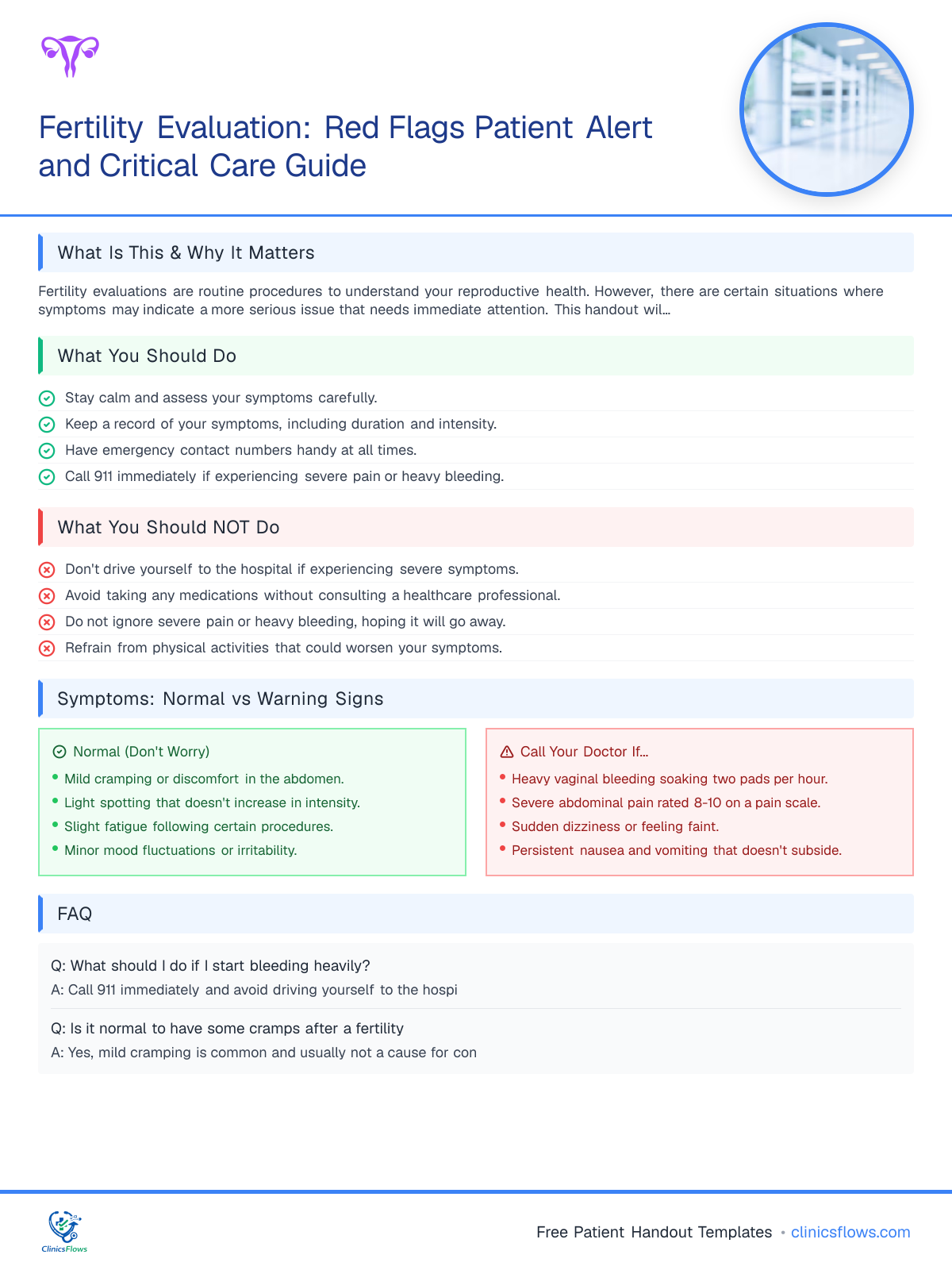 Fertility Evaluation: Red Flags Patient Alert and Critical Care Guide - patient handout preview