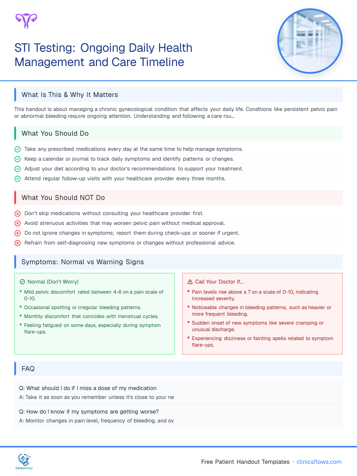 STI Testing: Ongoing Daily Health Management and Care Timeline - patient handout preview