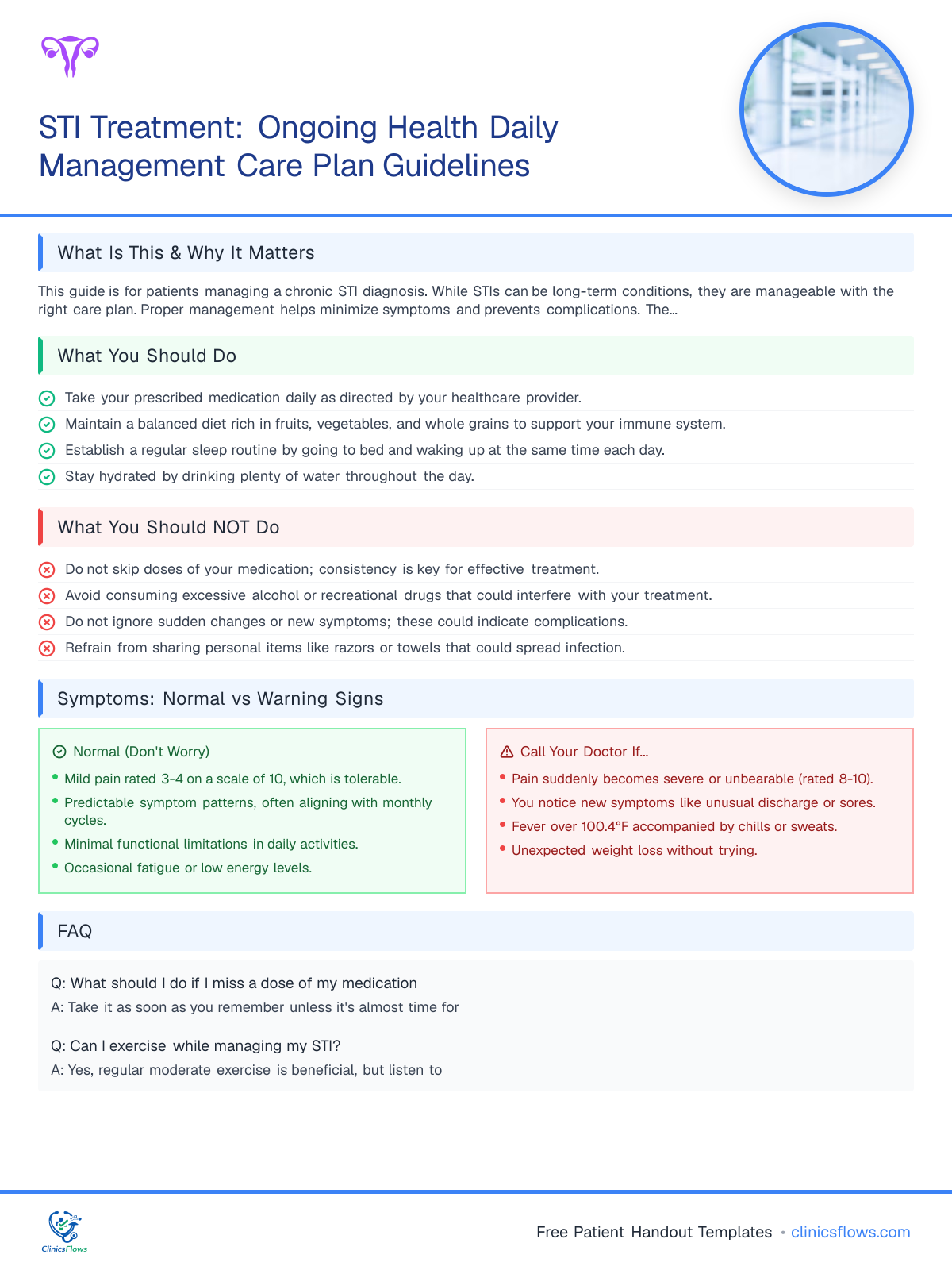 STI Treatment: Ongoing Health Daily Management Care Plan Guidelines - patient handout preview