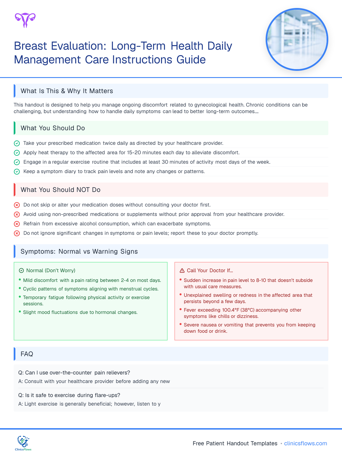 Breast Evaluation: Long-Term Health Daily Management Care Instructions Guide - patient handout preview