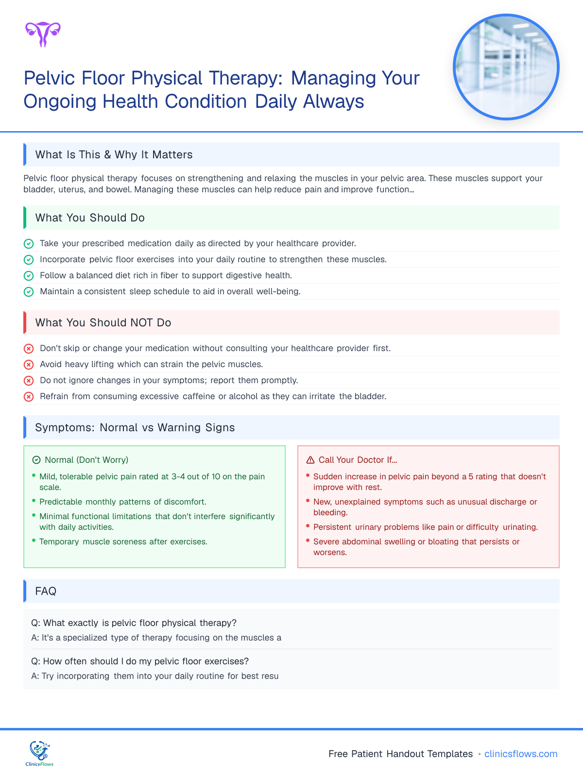 Pelvic Floor Physical Therapy: Managing Your Ongoing Health Condition Daily Always - patient handout preview