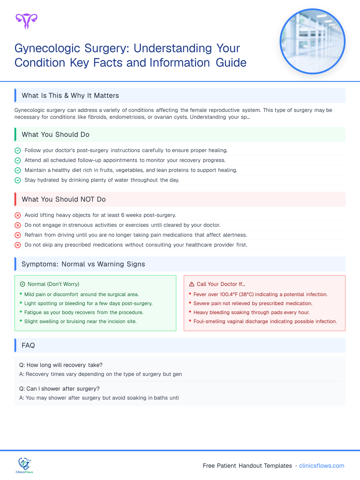 Gynecologic Surgery: Understanding Your Condition Key Facts and Information Guide - patient handout preview