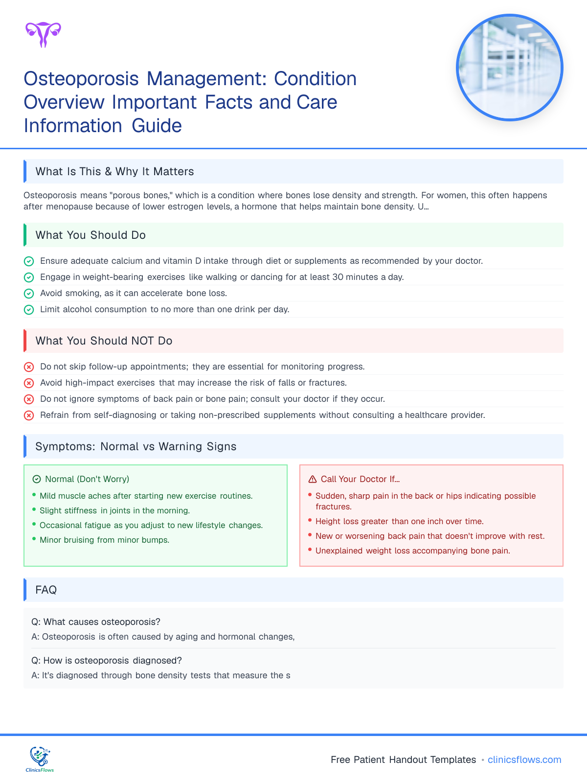 Osteoporosis Management: Condition Overview Important Facts and Care Information Guide - patient handout preview