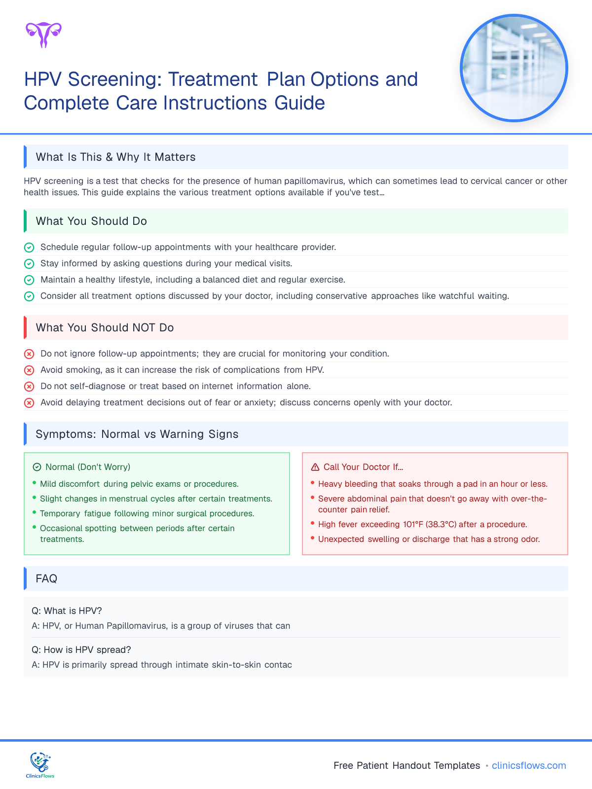 HPV Screening: Treatment Plan Options and Complete Care Instructions Guide - patient handout preview