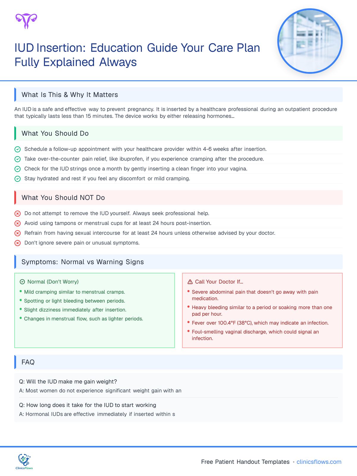 IUD Insertion: Education Guide Your Care Plan Fully Explained Always - patient handout preview