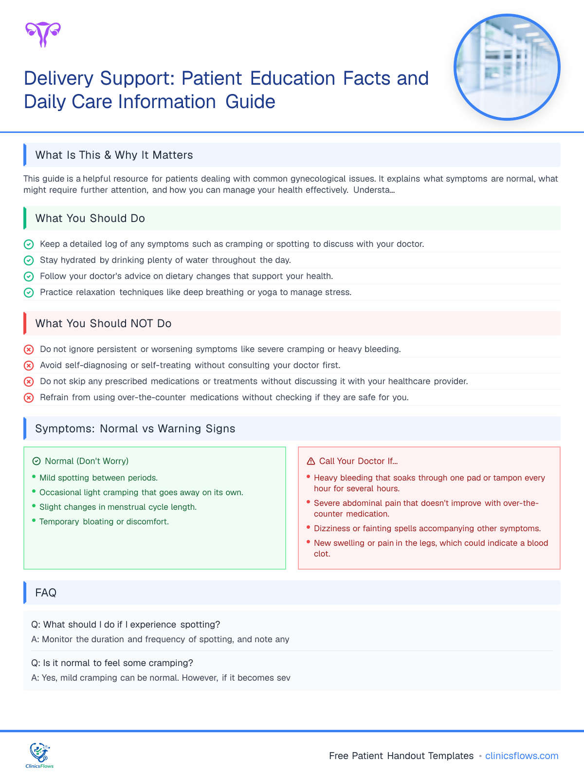 Delivery Support: Patient Education Facts and Daily Care Information Guide - patient handout preview