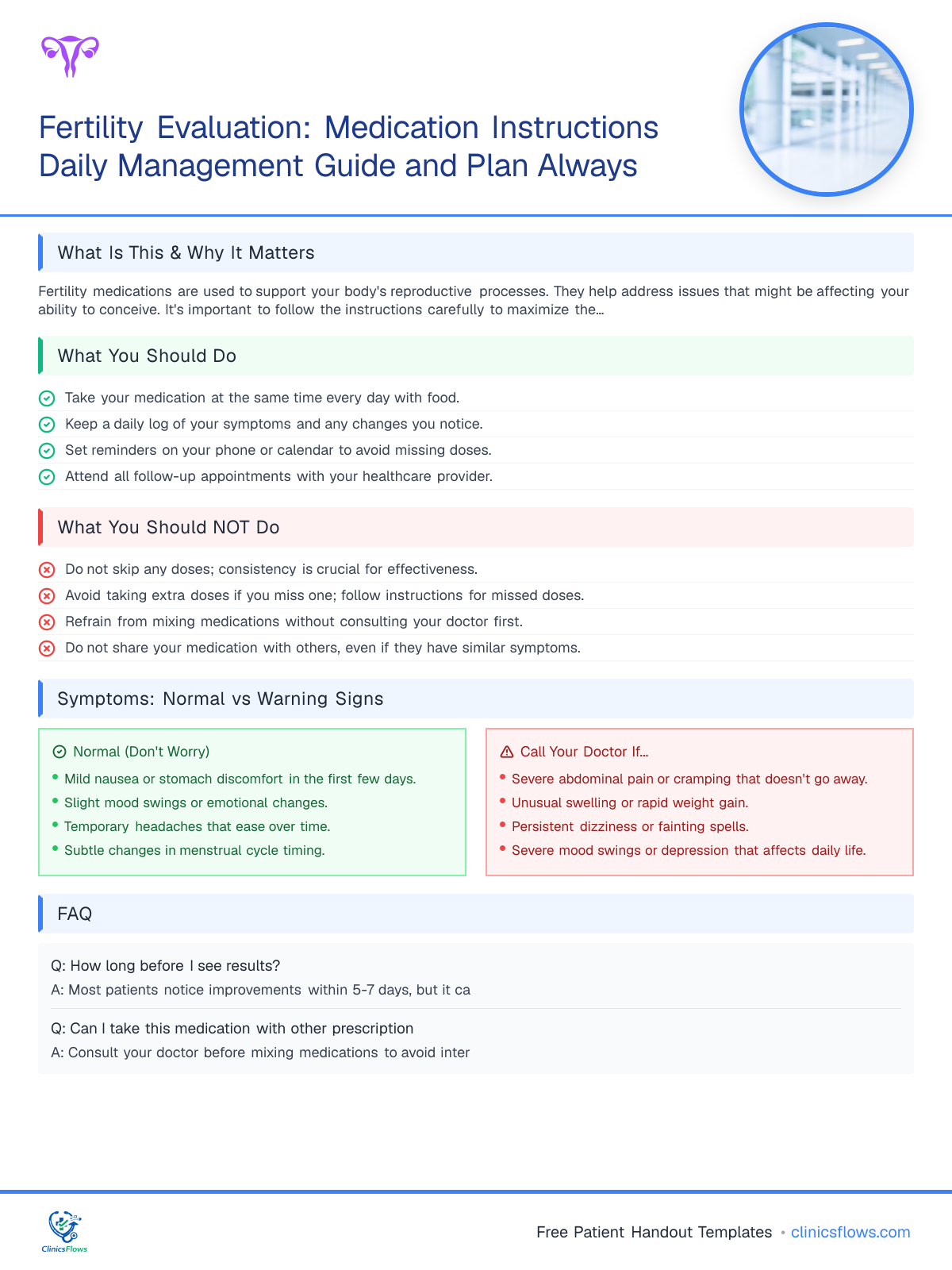 Fertility Evaluation: Medication Instructions Daily Management Guide and Plan Always - patient handout preview