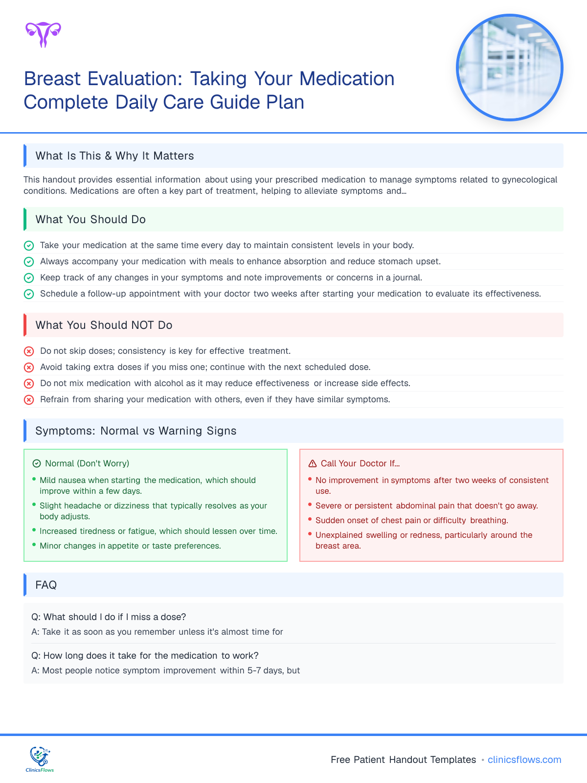 Breast Evaluation: Taking Your Medication Complete Daily Care Guide Plan - patient handout preview