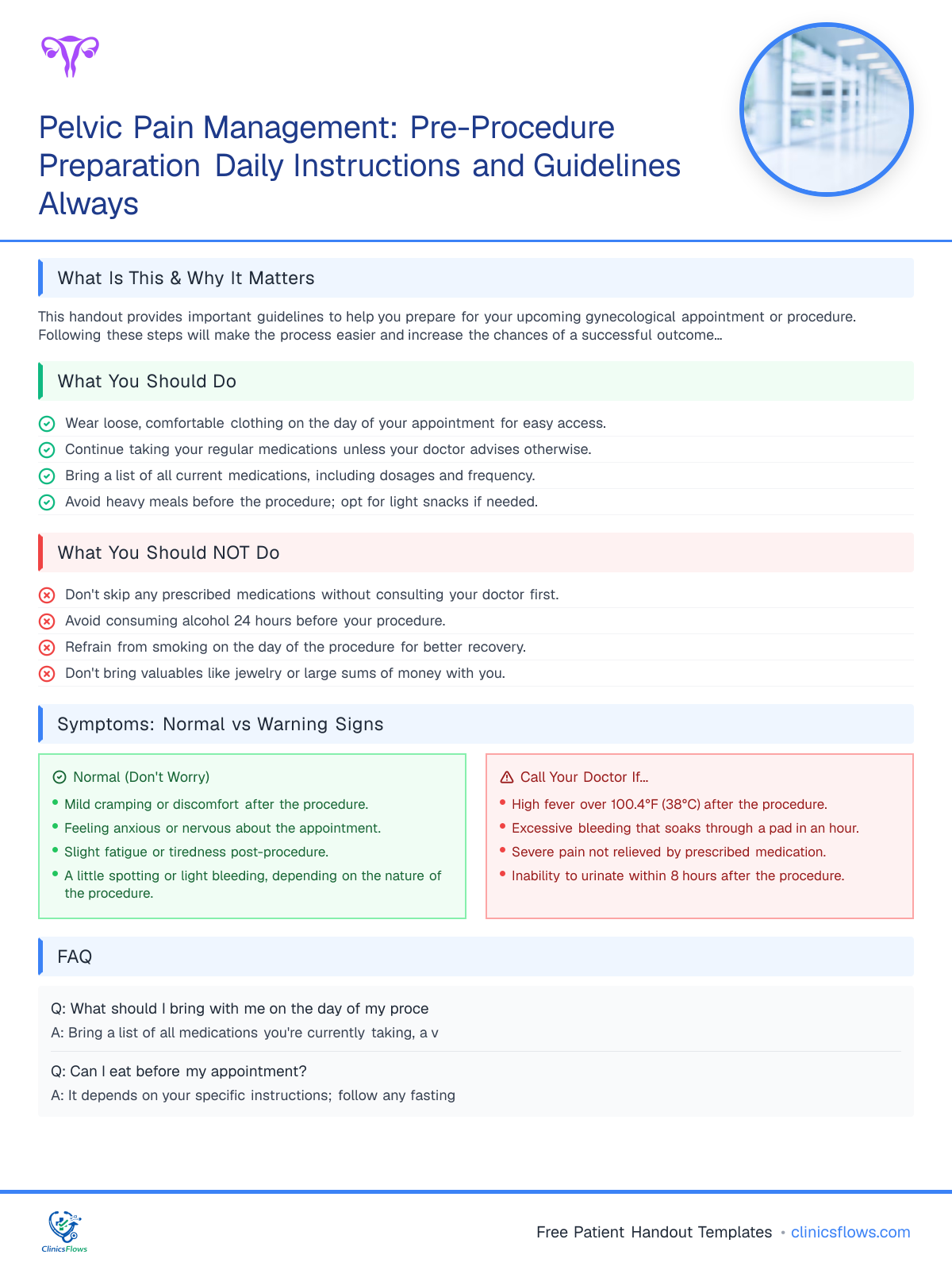 Pelvic Pain Management: Pre-Procedure Preparation Daily Instructions and Guidelines Always - patient handout preview