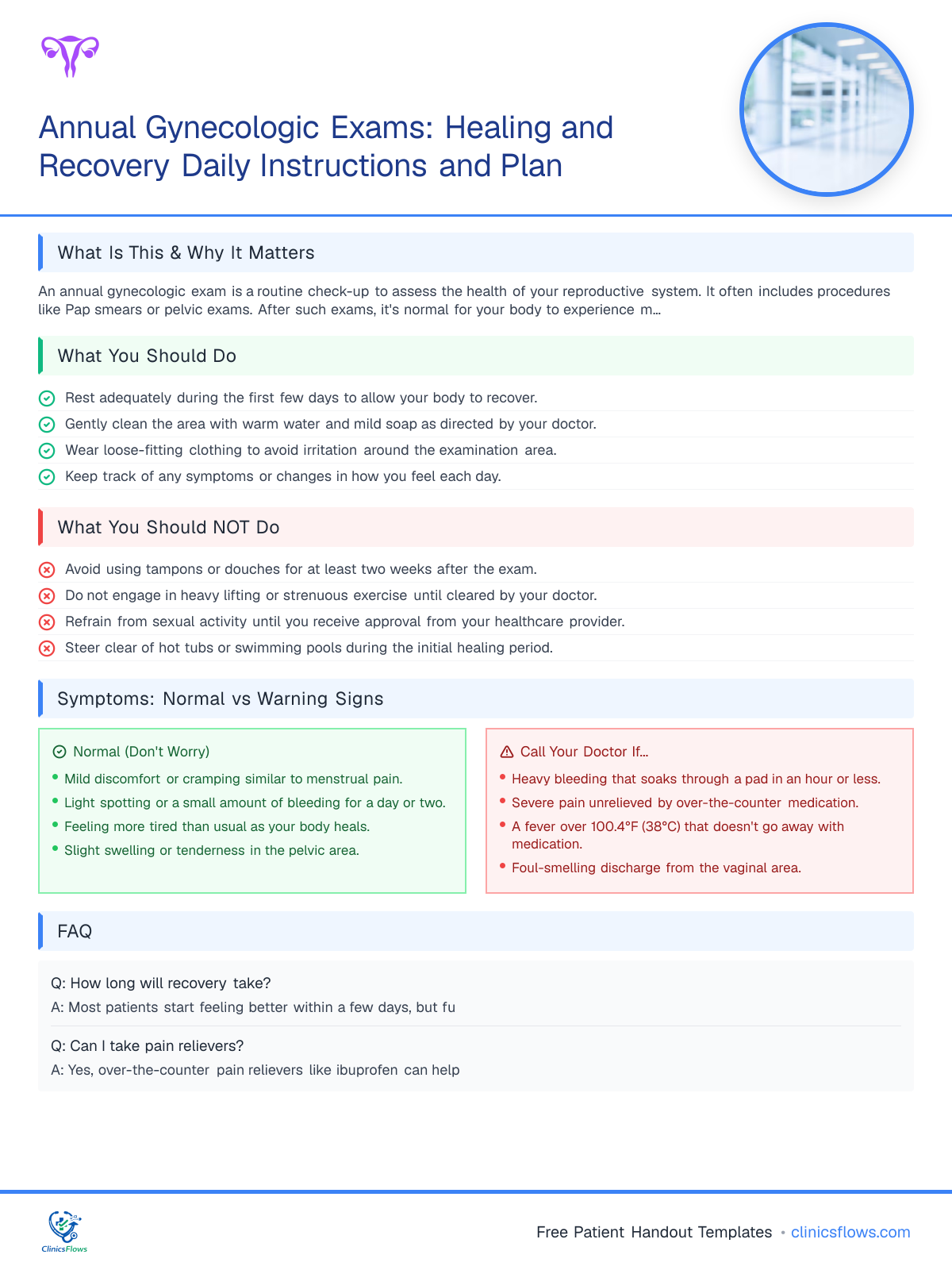 Annual Gynecologic Exams: Healing and Recovery Daily Instructions and Plan - patient handout preview