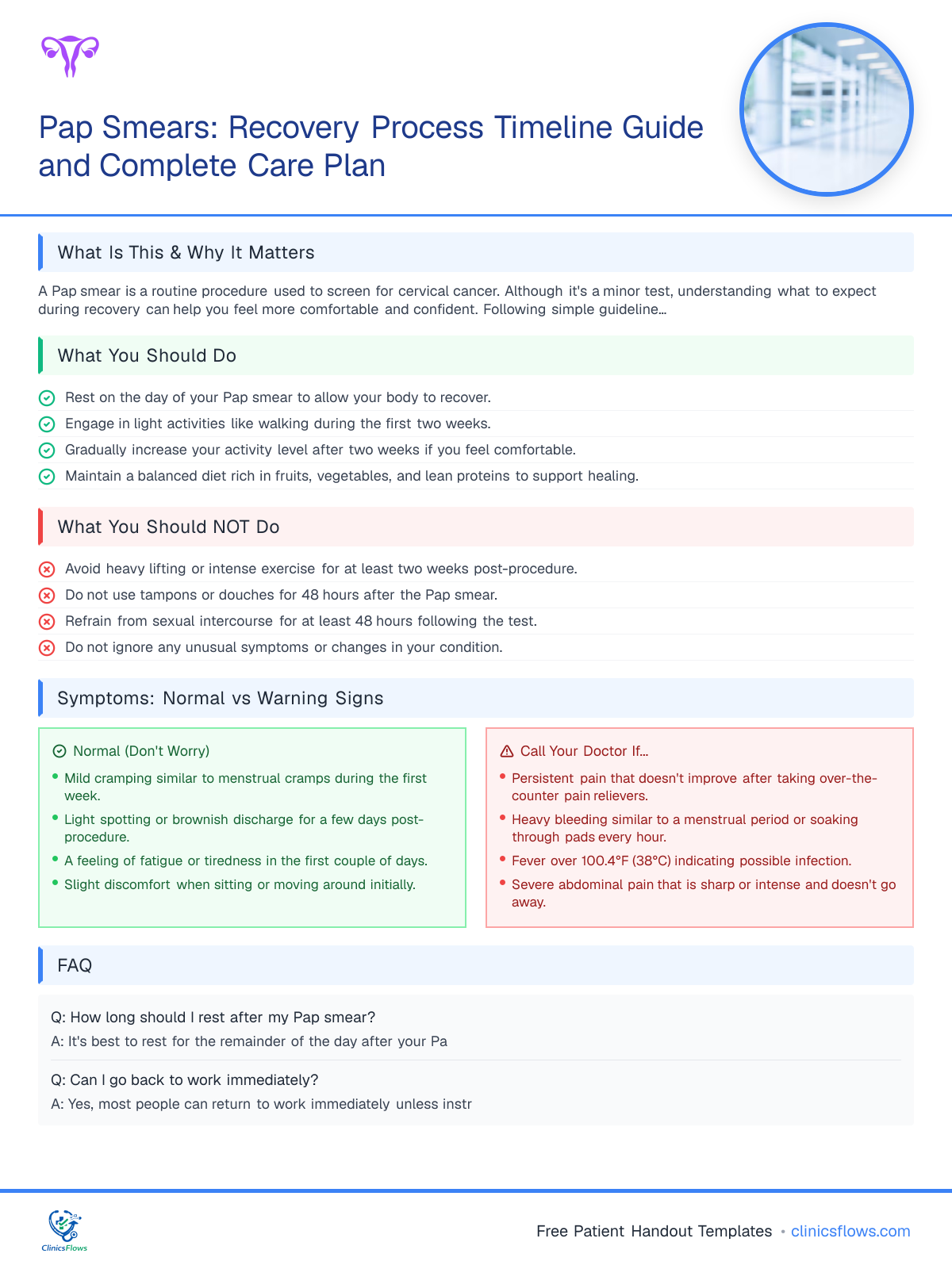 Pap Smears: Recovery Process Timeline Guide and Complete Care Plan - patient handout preview