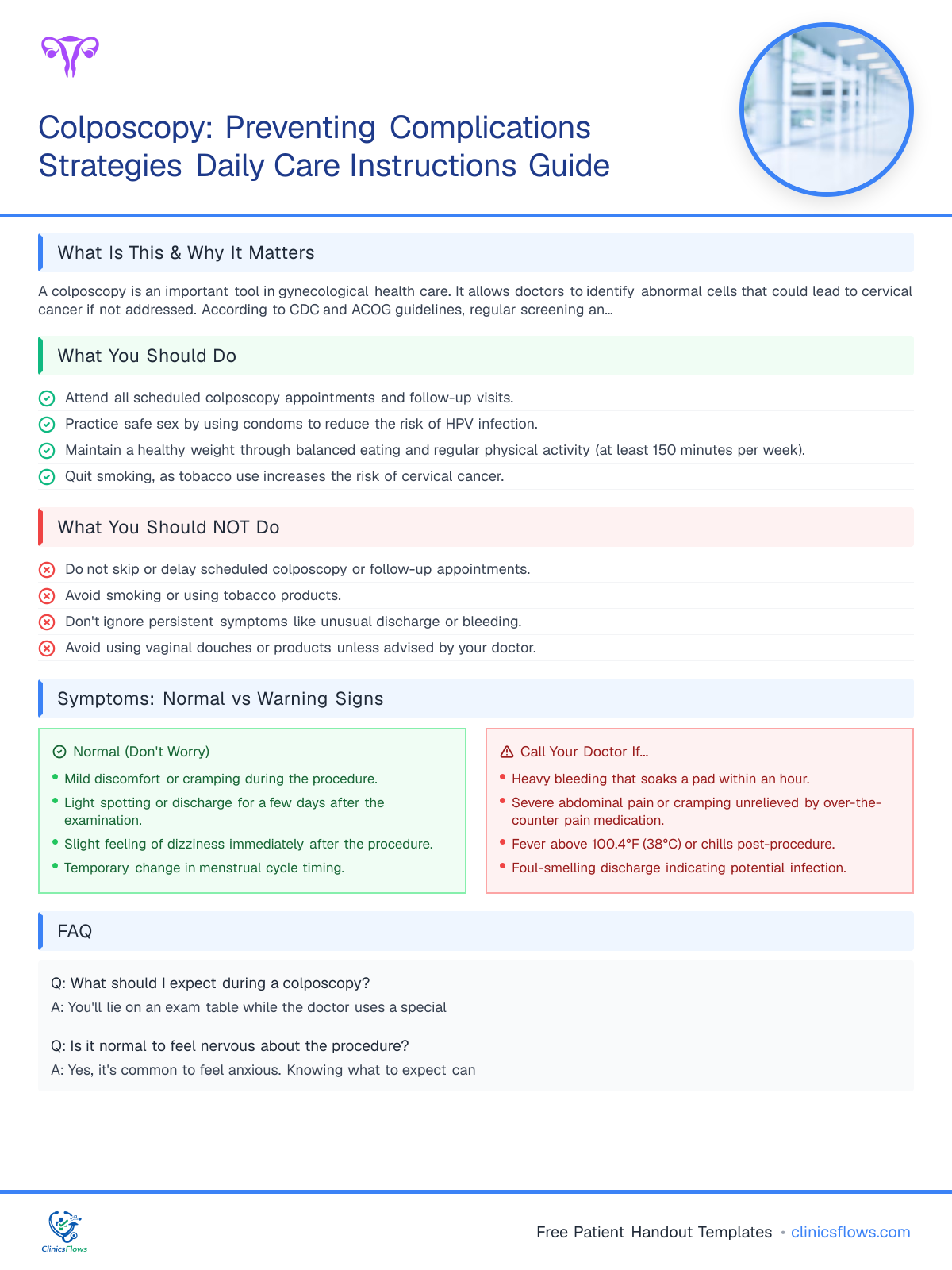 Colposcopy: Preventing Complications Strategies Daily Care Instructions Guide - patient handout preview