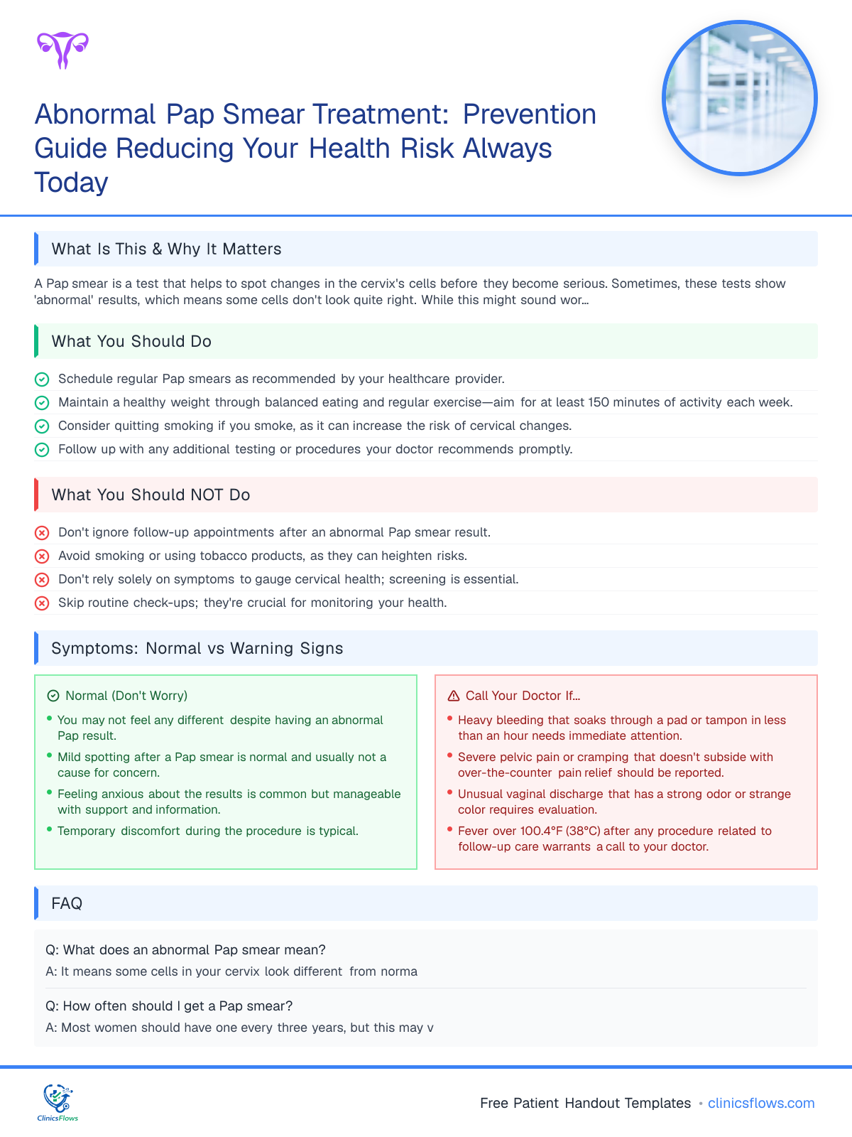 Abnormal Pap Smear Treatment: Prevention Guide Reducing Your Health Risk Always Today - patient handout preview