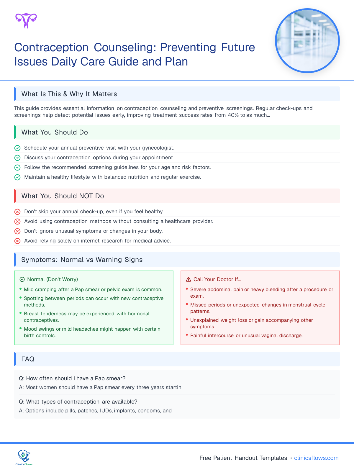 Contraception Counseling: Preventing Future Issues Daily Care Guide and Plan - patient handout preview