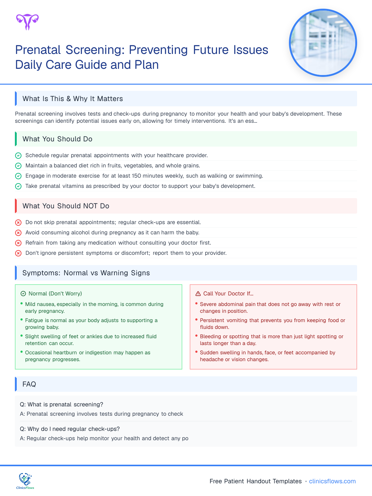 Prenatal Screening: Preventing Future Issues Daily Care Guide and Plan - patient handout preview
