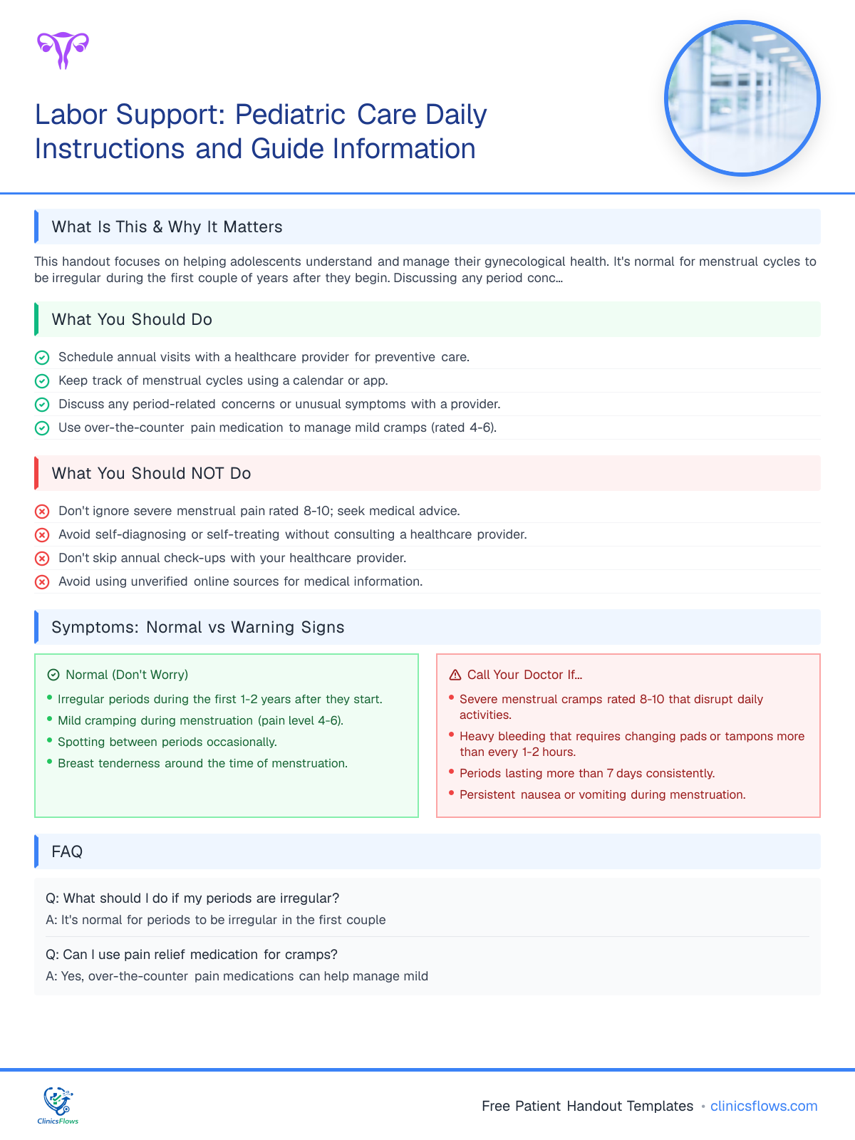 Labor Support: Pediatric Care Daily Instructions and Guide Information - patient handout preview