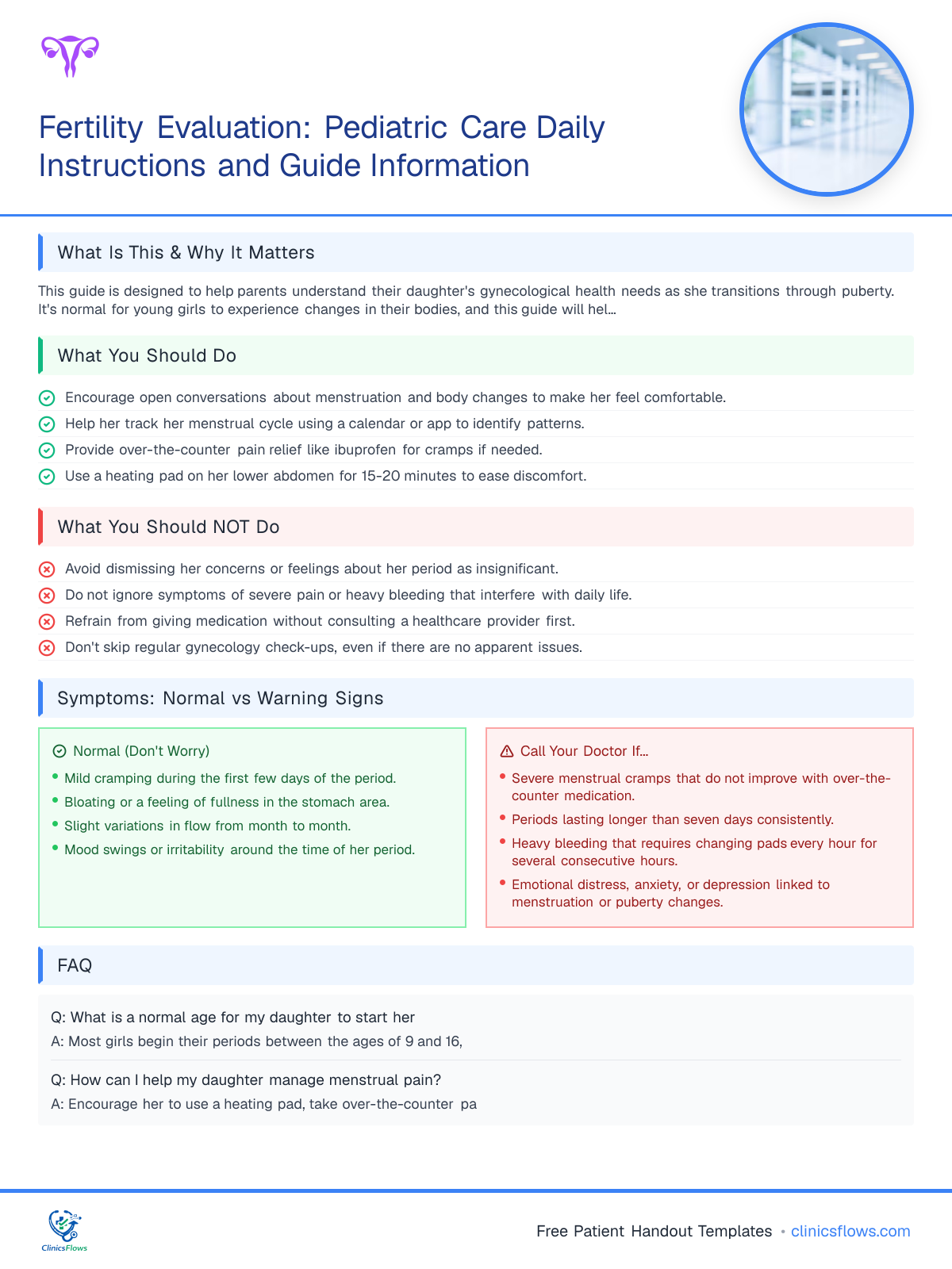 Fertility Evaluation: Pediatric Care Daily Instructions and Guide Information - patient handout preview