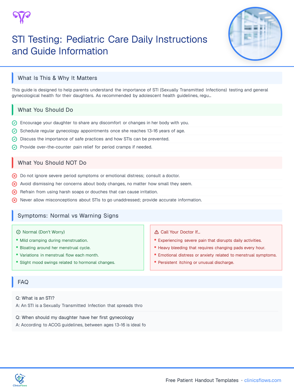 STI Testing: Pediatric Care Daily Instructions and Guide Information - patient handout preview