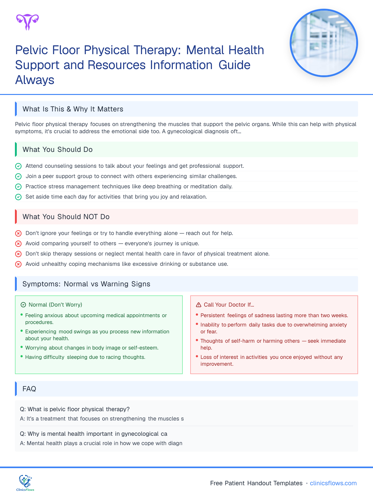 Pelvic Floor Physical Therapy: Mental Health Support and Resources Information Guide Always - patient handout preview