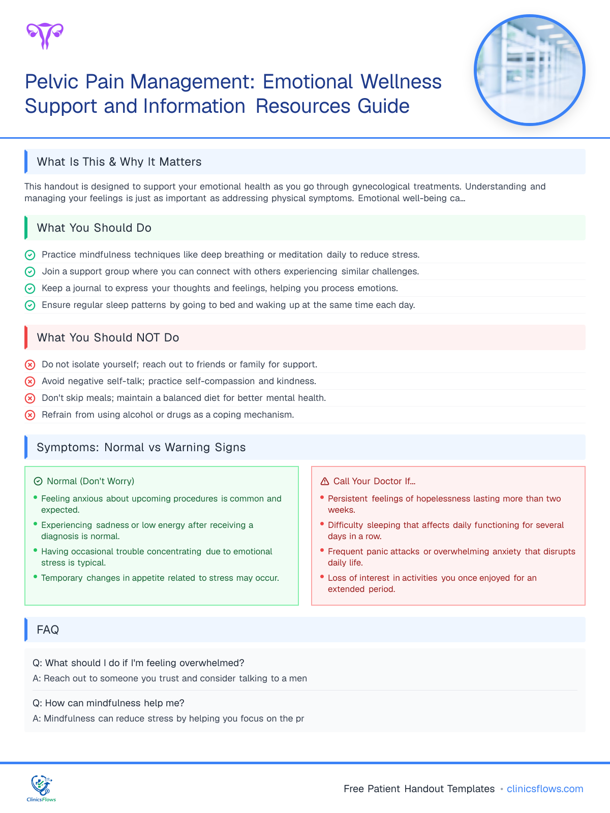 Pelvic Pain Management: Emotional Wellness Support and Information Resources Guide - patient handout preview