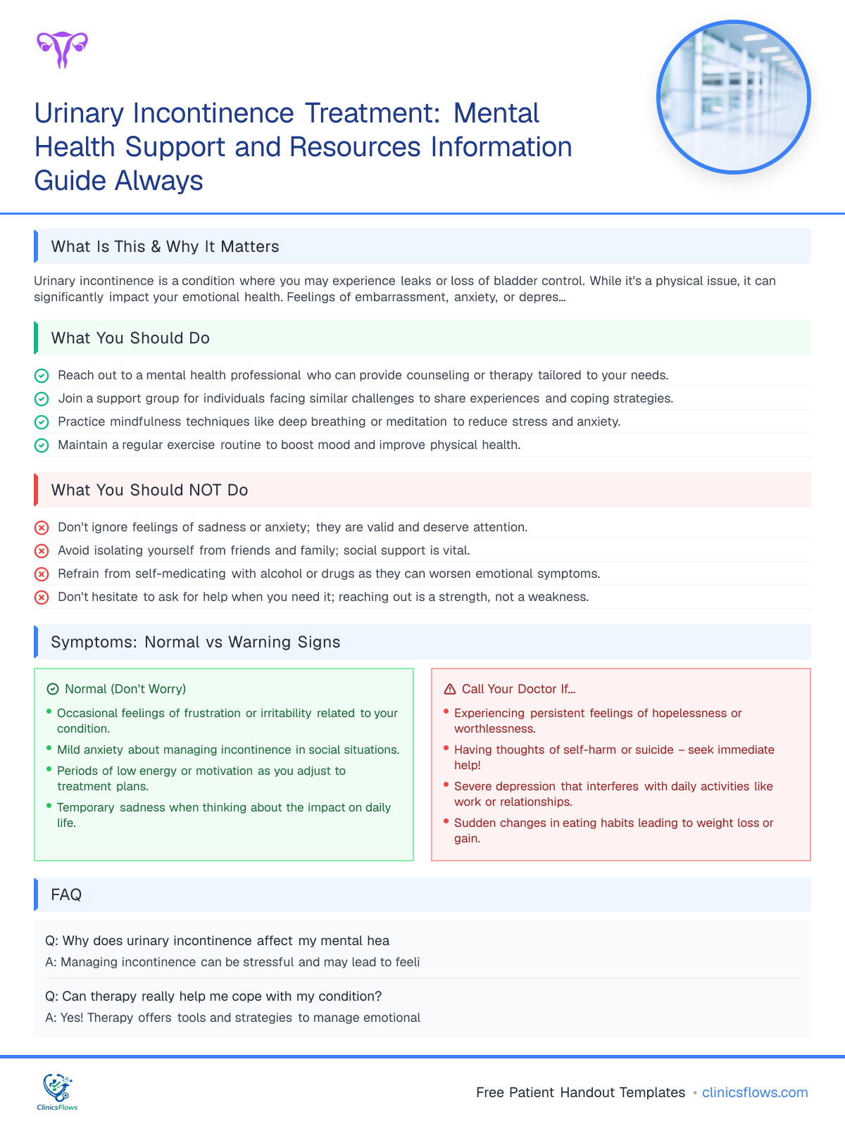 Urinary Incontinence Treatment: Mental Health Support and Resources Information Guide Always - patient handout preview