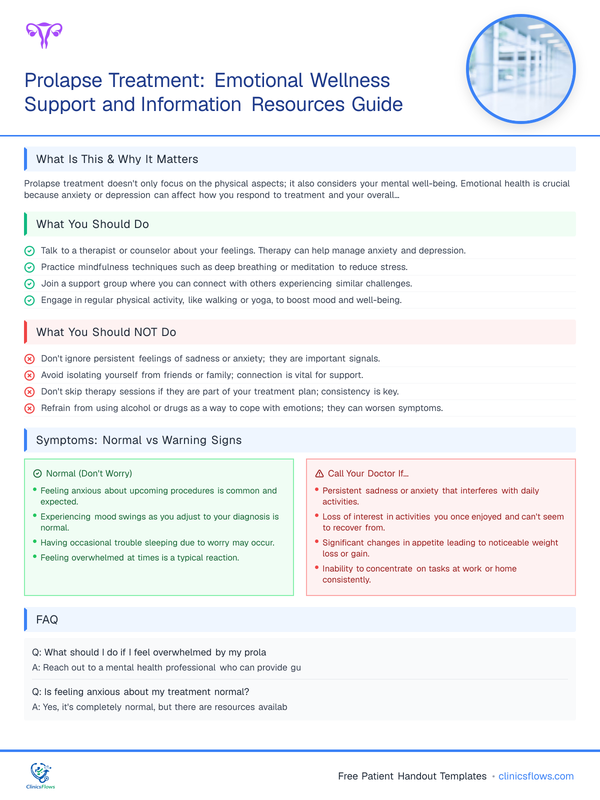 Prolapse Treatment: Emotional Wellness Support and Information Resources Guide - patient handout preview