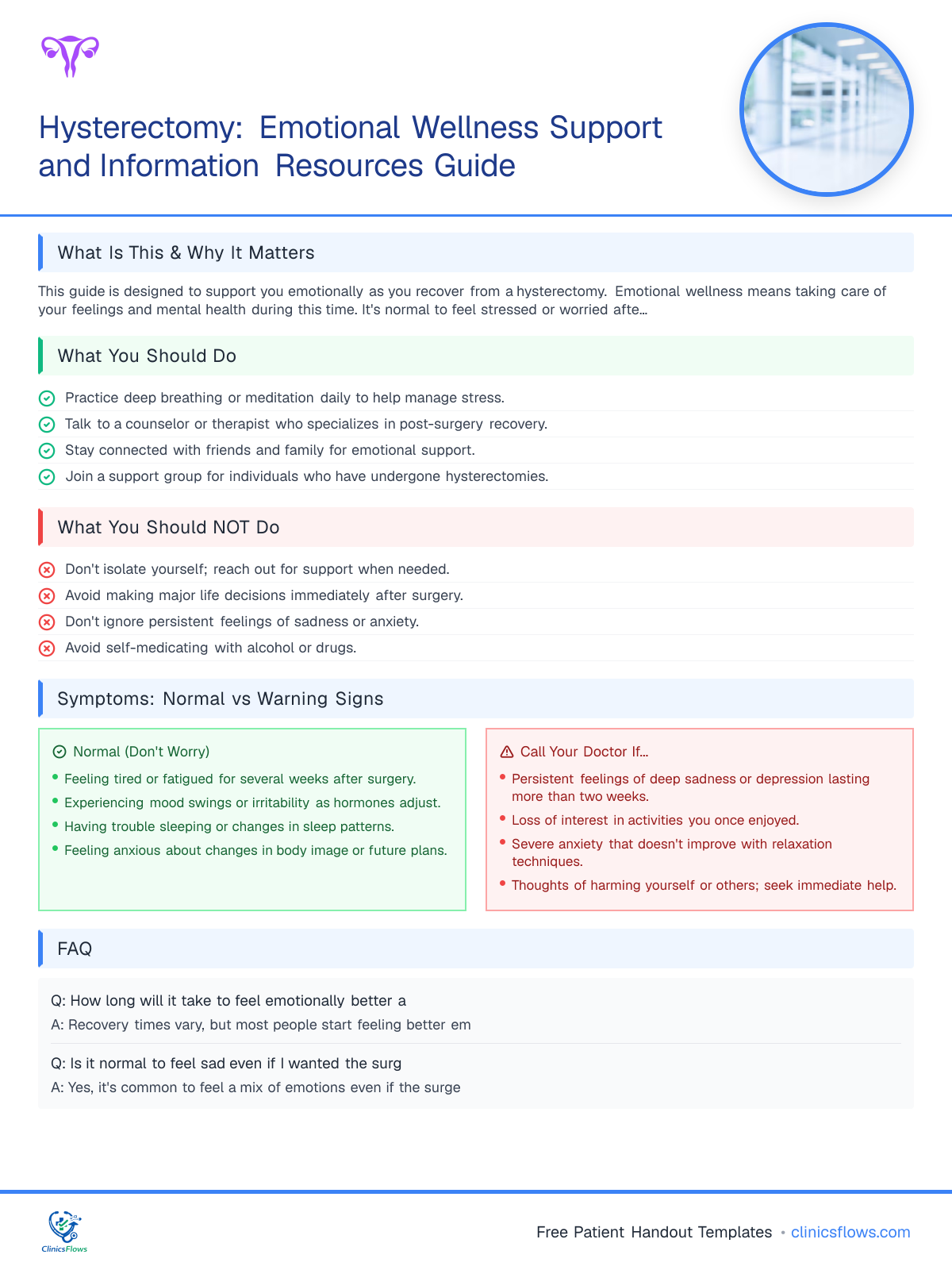 Hysterectomy: Emotional Wellness Support and Information Resources Guide - patient handout preview