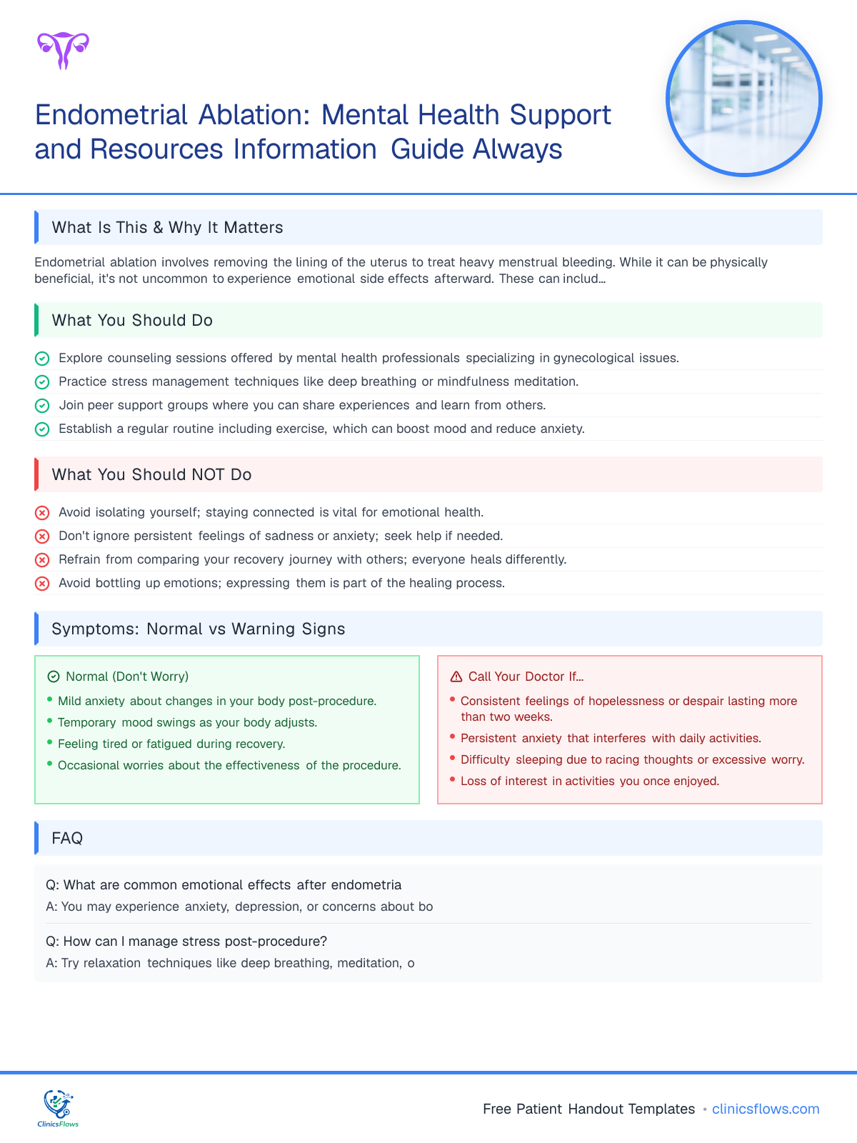 Endometrial Ablation: Mental Health Support and Resources Information Guide Always - patient handout preview