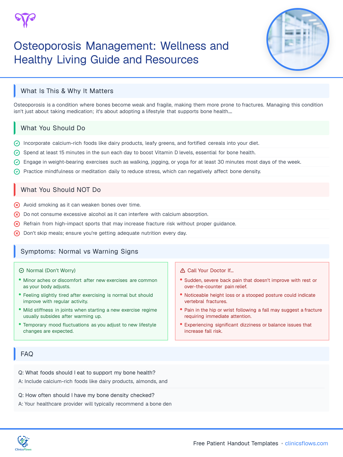Osteoporosis Management: Wellness and Healthy Living Guide and Resources - patient handout preview