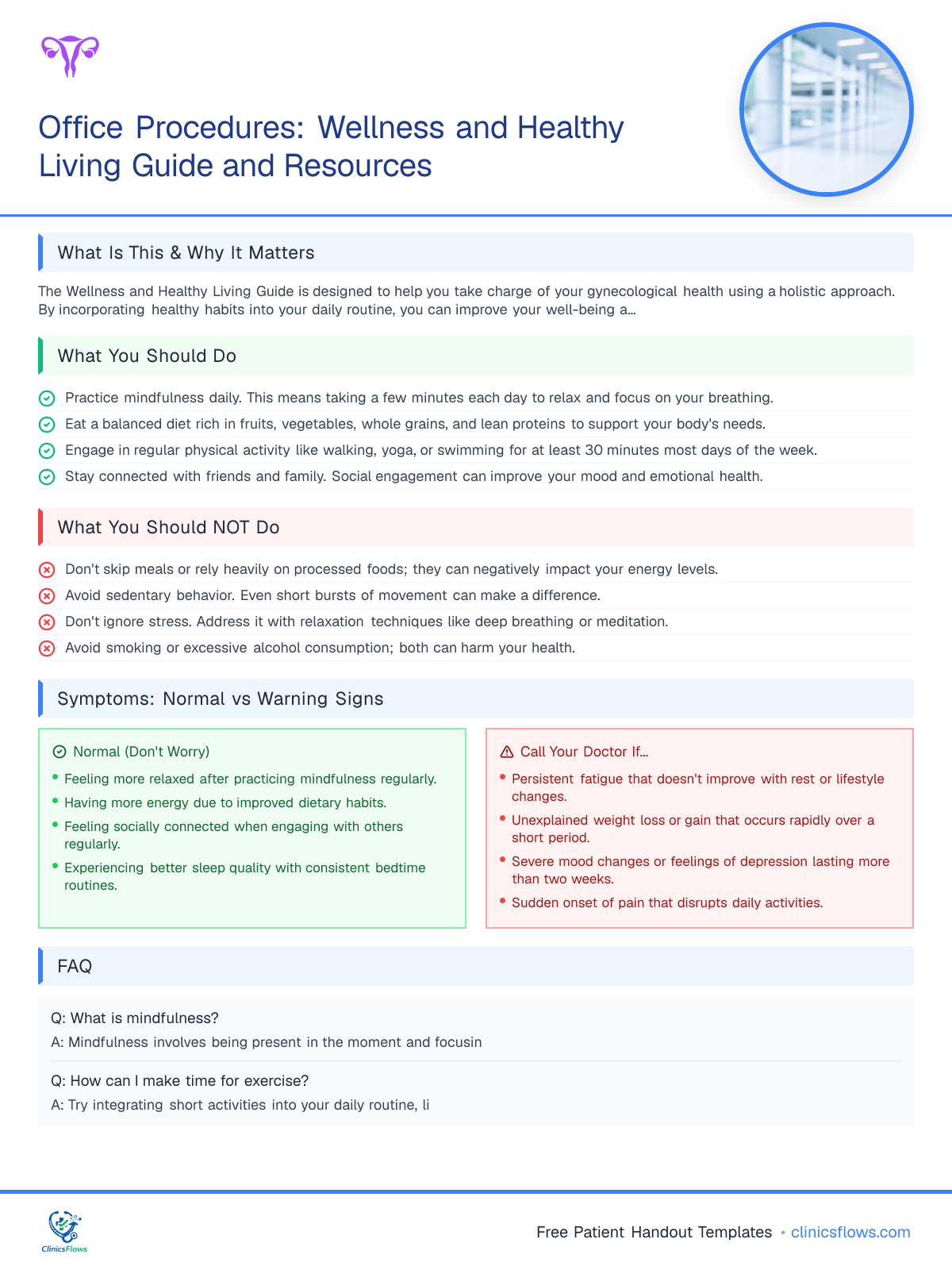 Office Procedures: Wellness and Healthy Living Guide and Resources - patient handout preview