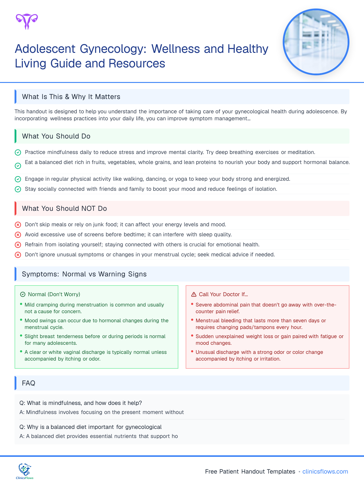 Adolescent Gynecology: Wellness and Healthy Living Guide and Resources - patient handout preview