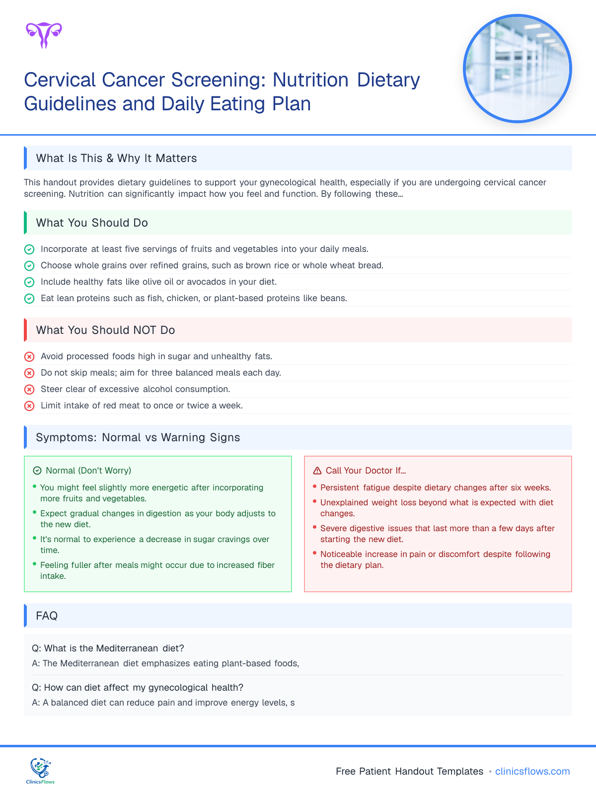 Cervical Cancer Screening: Nutrition Dietary Guidelines and Daily Eating Plan - patient handout preview