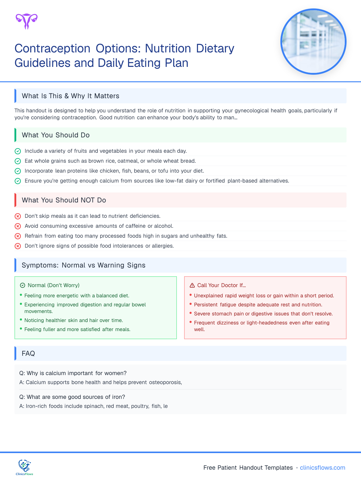 Contraception Options: Nutrition Dietary Guidelines and Daily Eating Plan - patient handout preview