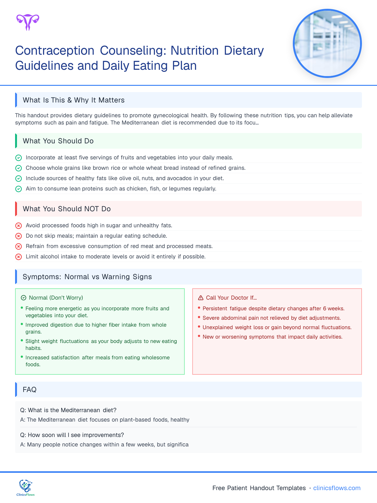Contraception Counseling: Nutrition Dietary Guidelines and Daily Eating Plan - patient handout preview